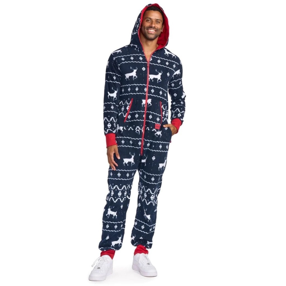 Tipsy Elves MEN'S BLUE REINDEER JUMPSUIT - Large